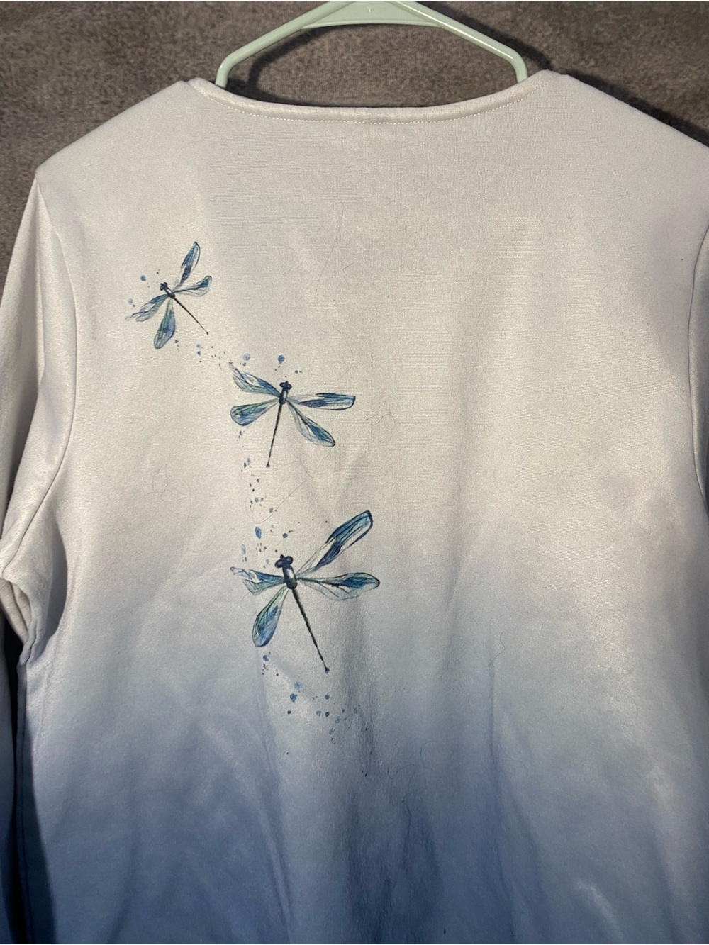 Womens Blue White Ombre Dragonfly Quarter Zip Pullover Sweatshirt Size XL - Picture 11 of 11